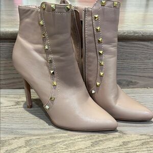 Leather Studded Nude Ankle Boots